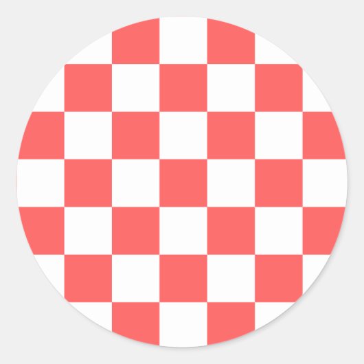 Classic coral red checkerboard ronde sticker (Voorkant)