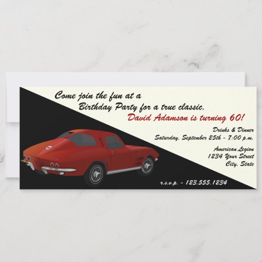 Classic Corvette Birthday Party Invitation Kaart (Voorkant)