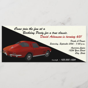 Classic Corvette Birthday Party Invitation Kaart
