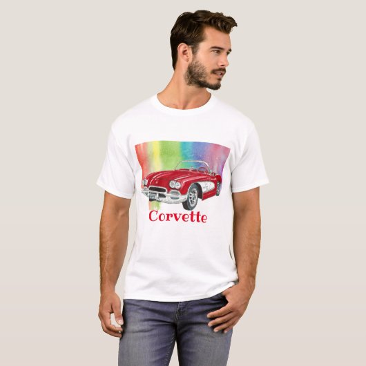 'Classic Corvette Convertible Waterverf Art T-shirt (Voorkant volledig)