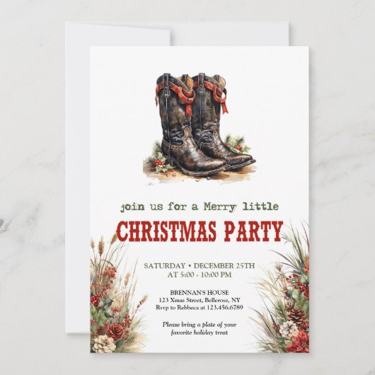 Classic Cowboy Country Christmas Invitation Kaart (Voorkant)