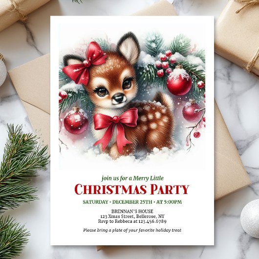 Classic cozy fawn snowy forest scene Christmas  Kaart