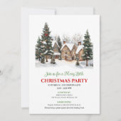 Classic cozy holiday scene Christmas party invite Kaart (Voorkant)