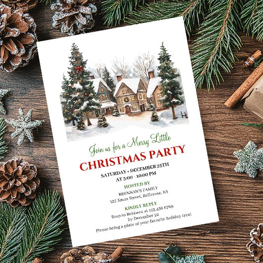Classic cozy holiday scene Christmas party invite Kaart