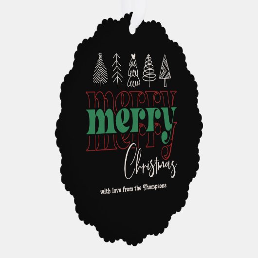 Classic Cozy Scribbles Merry Christmas Keepsake Ornament Kaart (Rechts)