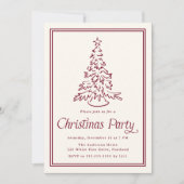 Classic Cranberry Border Christmas Tree Party Kaart (Voorkant)
