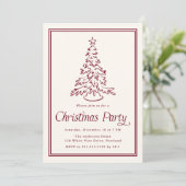 Classic Cranberry Border Christmas Tree Party Kaart (Staand voorkant)