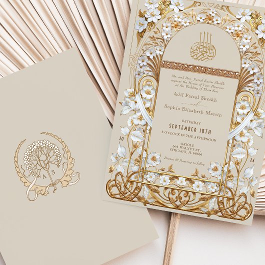 Classic Cream Antiek Goud Bloemen Islamitische bru Kaart