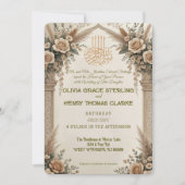 Classic Cream Antique Gold Floral Islamic Wedding Kaart (Voorkant)