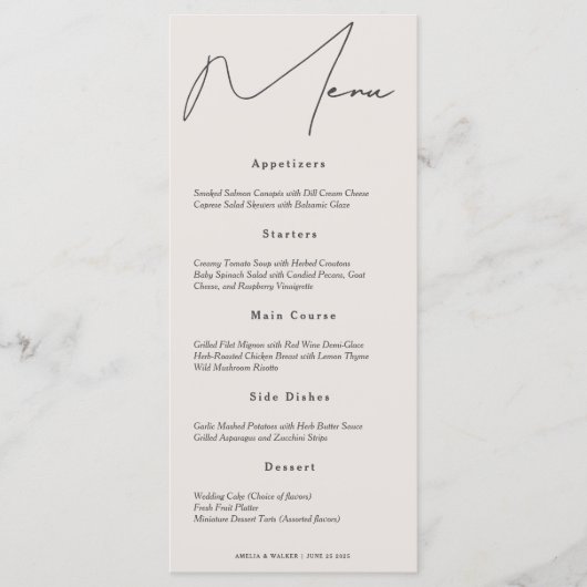 Classic Cream Bruiloft Diner Menu (Voorkant)
