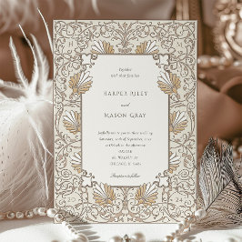 Classic Cream & Goud Bloemen Bruiloft Kaart