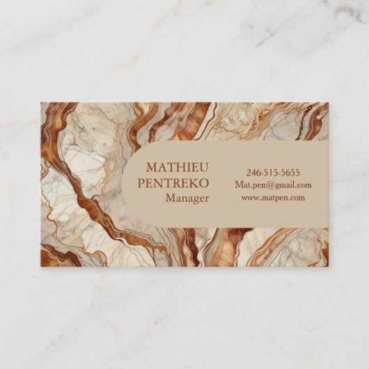 Classic Cream Marble & Copper bewerkbaar script Visitekaartje (Voorkant)