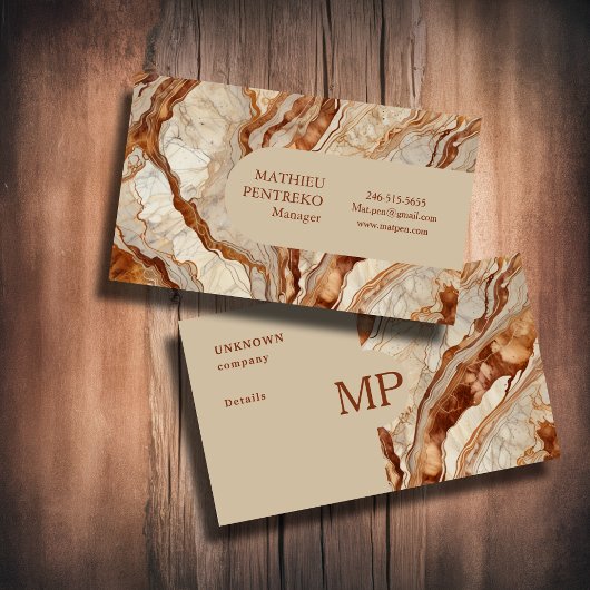 Classic Cream Marble & Copper bewerkbaar script Visitekaartje