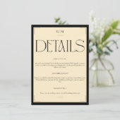Classic Cream Monogrammed Wedding Information Card Informatiekaartje (Staand voorkant)