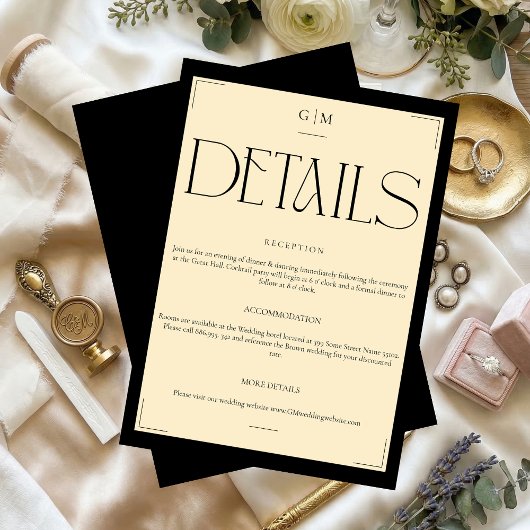 Classic Cream Monogrammed Wedding Information Card Informatiekaartje
