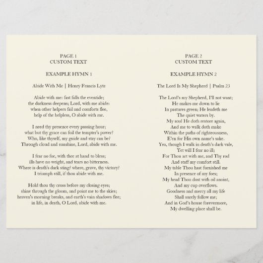 Classic Cream Order of Service Funeral Program (Achterkant)