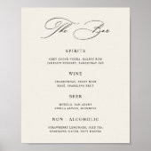 Classic Cream Wedding Bar Menu Poster (Voorkant)