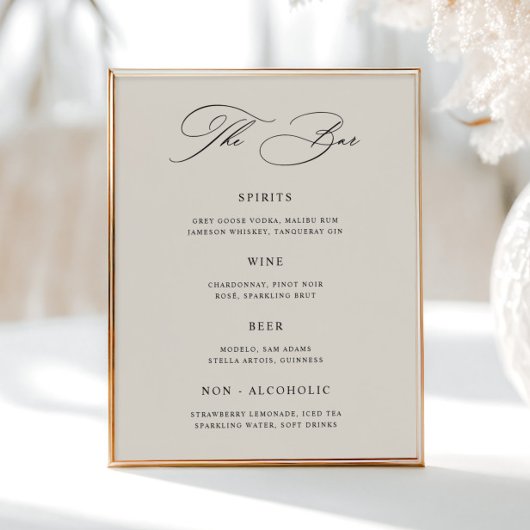 Classic Cream Wedding Bar Menu Poster