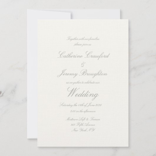 Classic Creamy White Linen Wedding Script Kaart (Voorkant)