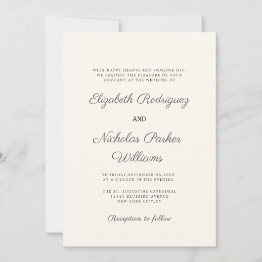 Classic Creme digitale huwelijksuitnodiging sjablo Kaart (Voorkant)