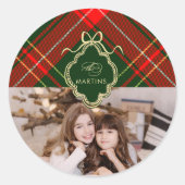 Classic Crest Christmas Plaid Vakantiefoto Ronde Sticker (Voorkant)