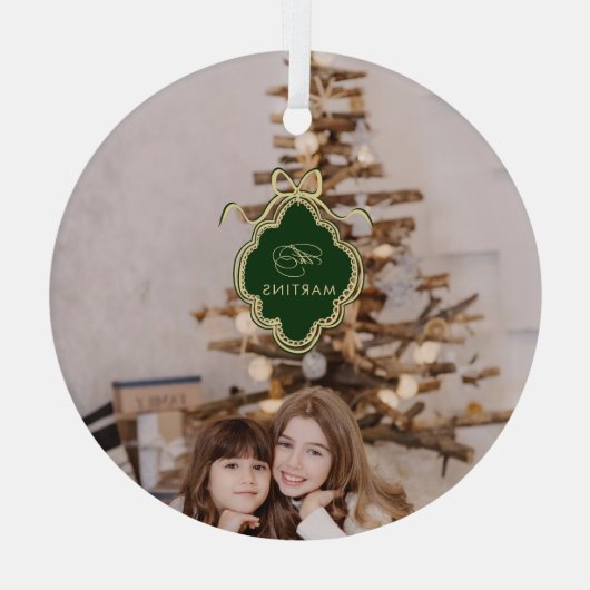 Classic Crest Kerstvakantie Foto Glas Ornament (Achterkant)