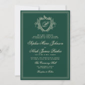 Classic crest monogram emerald green wedding kaart (Voorkant)