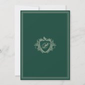 Classic crest monogram emerald green wedding kaart (Achterkant)