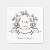 Classic Crest Monograms Wedding Black & White Servet (Voorkant)