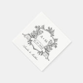 Classic Crest Monograms Wedding Black & White Servet (Hoek)
