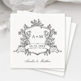 Classic Crest Monograms Wedding Black & White Servet