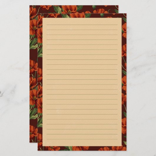 Classic Crimson Poppies Lined Briefpapier (Voorkant / Achterkant)
