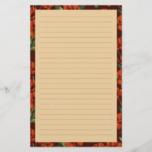 Classic Crimson Poppies Lined Briefpapier (Voorkant)