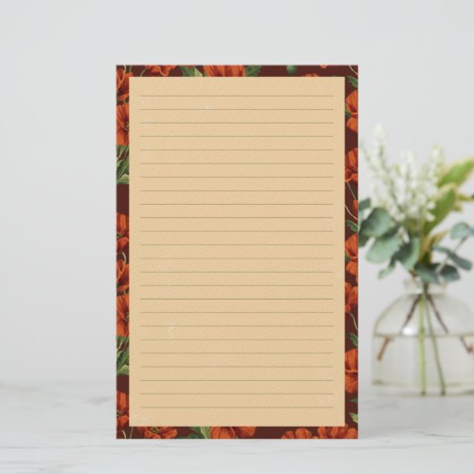 Classic Crimson Poppies Lined Briefpapier (Staand voorkant)