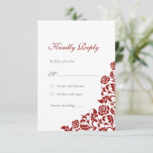 Classic Crimson Red Rose Roos Lace Weddenschap RSVP Kaartje