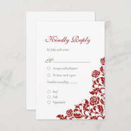 Classic Crimson Roos Red Lace Wedding RSVP Kaartje