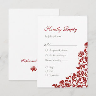 Classic Crimson Roos Red Lace Wedding RSVP Kaartje