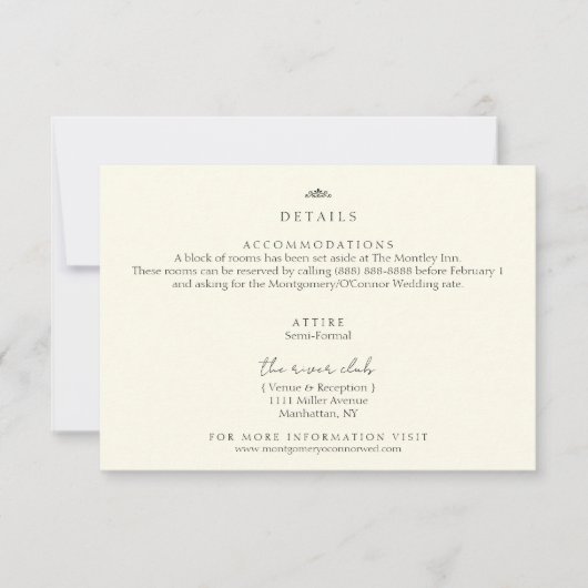 Classic Crown Ivory Wedding Details Card (Voorkant)