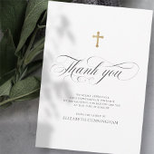 Classic Cursive Script Calligraphy Cross Memorial Bedankkaart