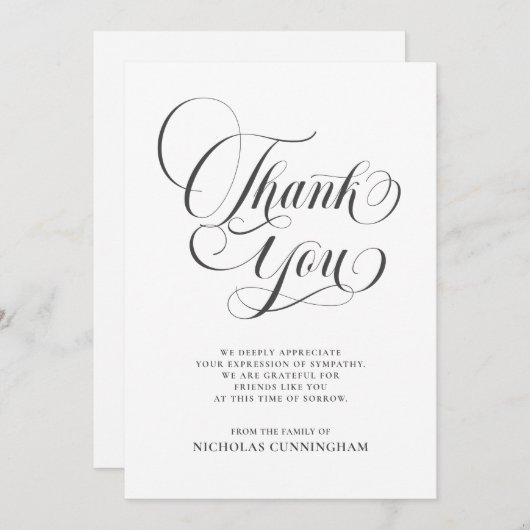 Classic Cursive Script Calligraphy Memorial Bedankkaart (Voorkant / Achterkant)