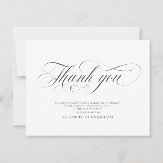 Classic Cursive Script Calligraphy Memorial Bedankkaart (Voorkant)