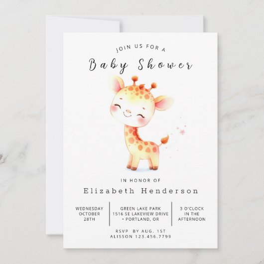 Classic Custom Giraffe Baby shower Kaart (Voorkant)