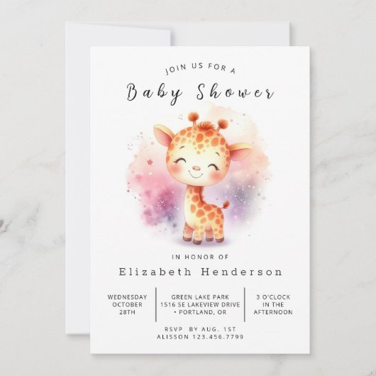 Classic Custom Giraffe Baby shower Kaart (Voorkant)