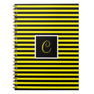 Classic Custom Initiaal Geel en Zwart Gestreept Notitieboek