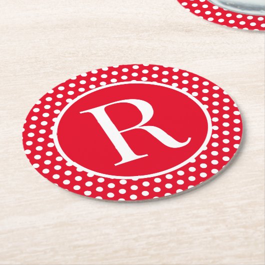 Classic Custom initiaal letter Polka Dot Ronde Kartonnen Onderzetter (Gebogen)