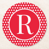 Classic Custom initiaal letter Polka Dot Ronde Kartonnen Onderzetter (Voorkant)