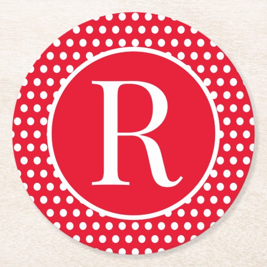 Classic Custom initiaal letter Polka Dot Ronde Kartonnen Onderzetter (Voorkant)