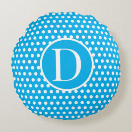 Classic Custom initiaal letter Polka Dot Sky Blue Rond Kussen