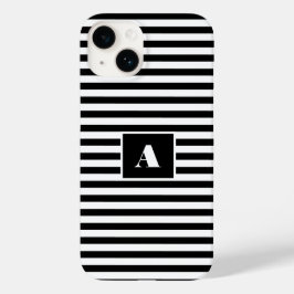 Classic Custom initialen Zwart-wit Gestreept Case-Mate iPhone 14 Hoesje