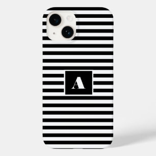 Classic Custom initialen Zwart-wit Gestreept Case-Mate iPhone 14 Hoesje